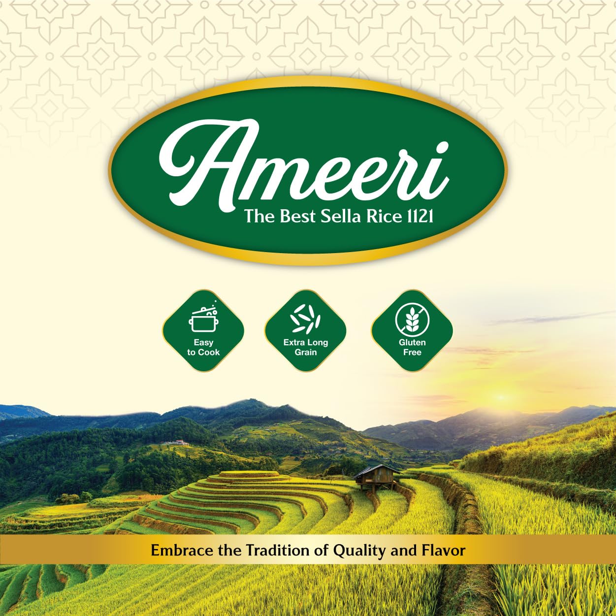 Ameeri Premium Sella Basmati Rice - Naturally Aged, Parboiled, Extra Long Grain, Aromatic & Fluffy | 10 LB Bag