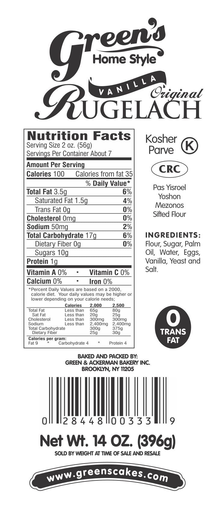 Green's Bakery Kosher Vanilla Rugelach Pastry - 14 oz.