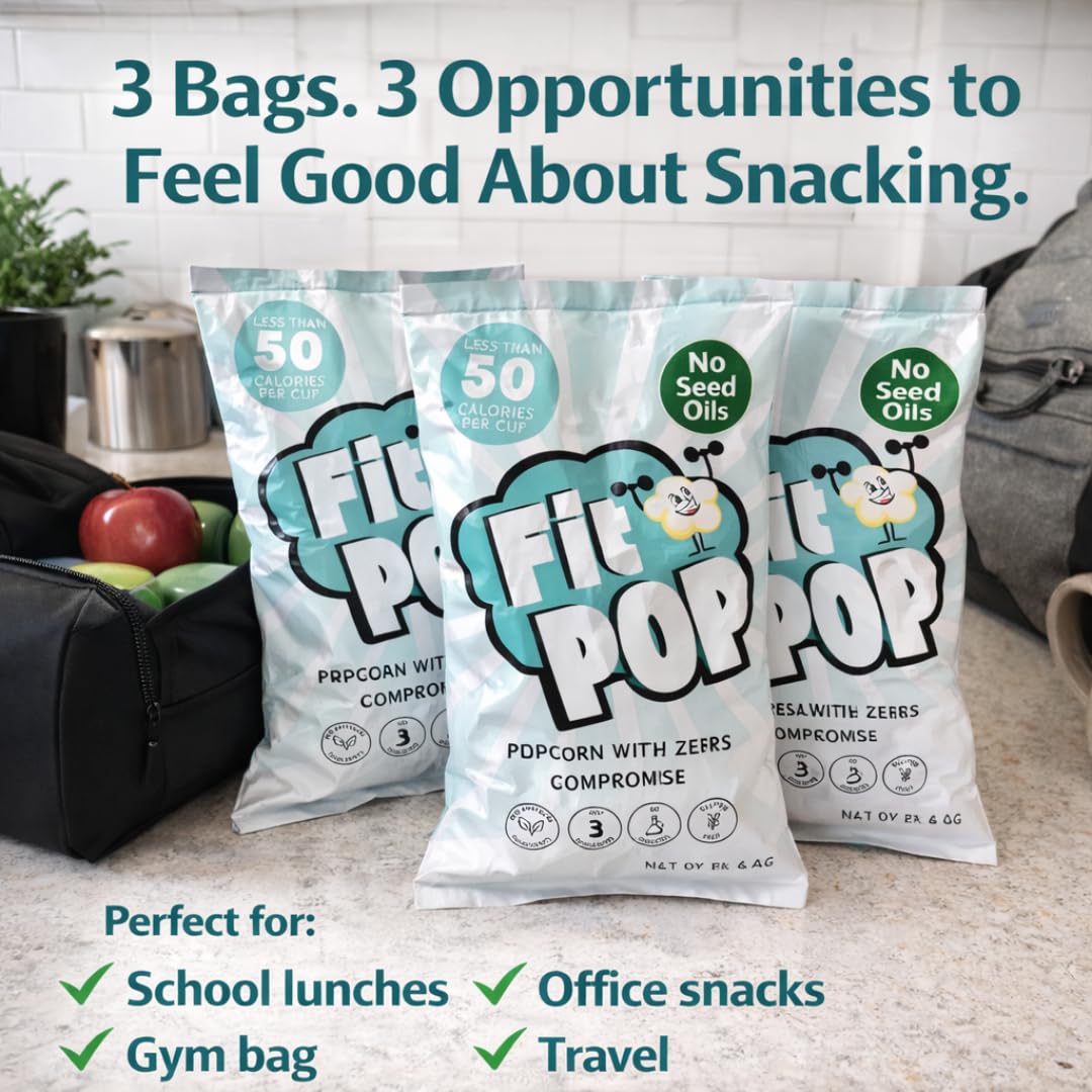 FitPop Coconut Oil Popcorn, No Seed Oils, Gluten Free, Non GMO, 4.4 Ounces (Pack Of 3)