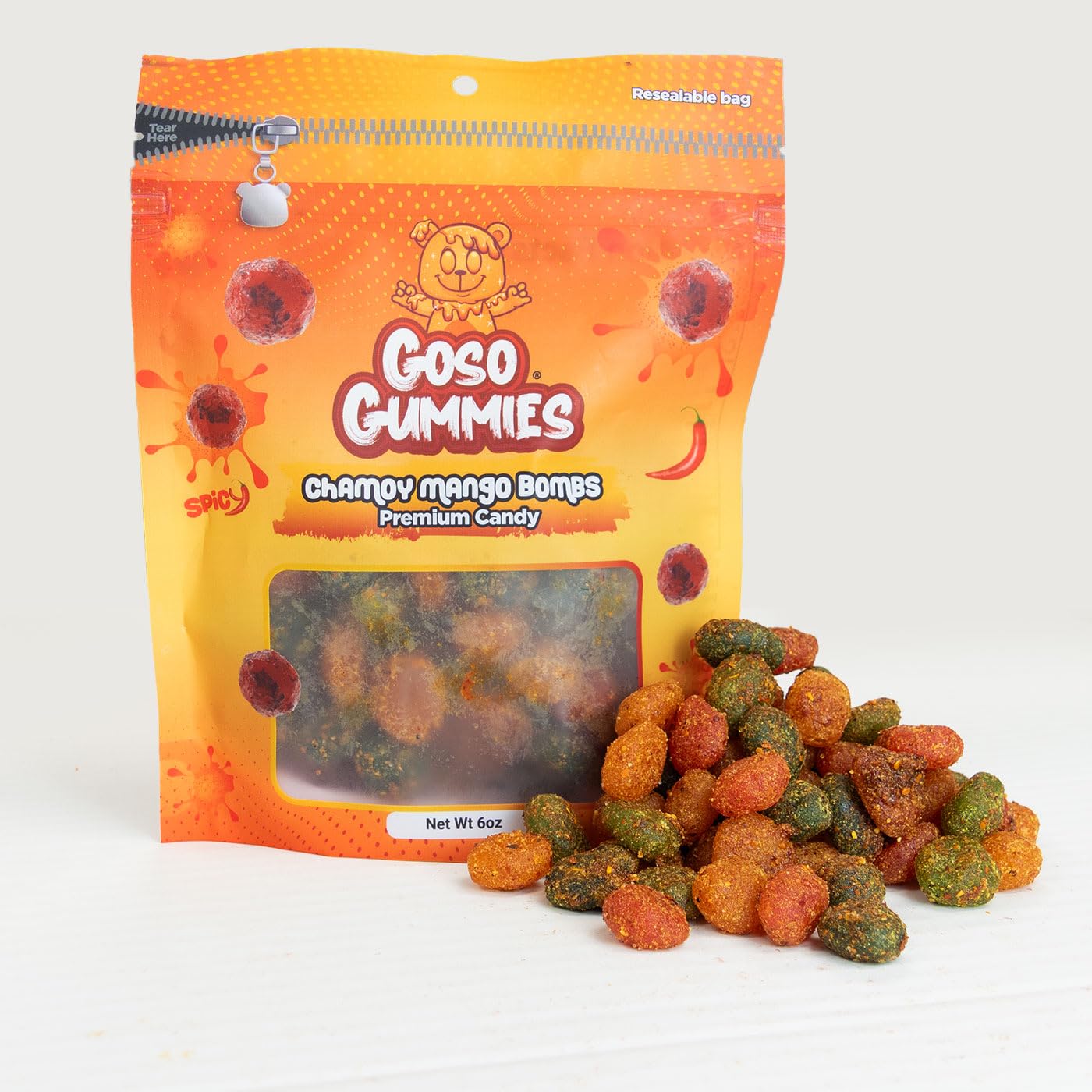Goso Gummies Chamoy Mango Gusher Bombs - 6oz Bag - Spicy & Tangy Mango Filled Candy