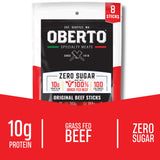 Oberto Grass Fed Beef Sticks - Original, Zero Sugar, No Artificial Ingredients, High Protein, Gluten Free, Wood Smoked, Premium Grass Fed Meat Sticks