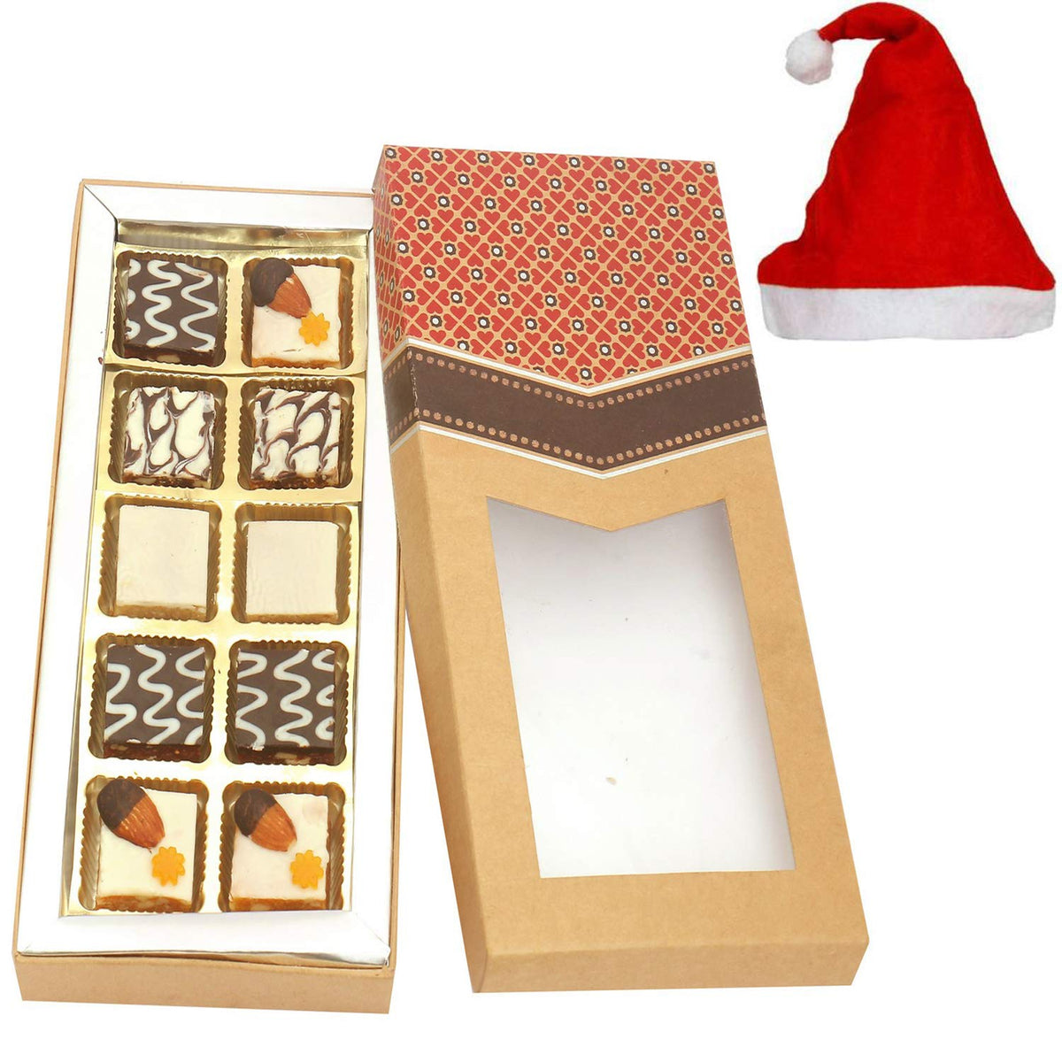 Ghasitaram Gifts Christmas Gifts - 10 pcs Assorted Choco Dryfruit Bites Kraft Box 250 GMS