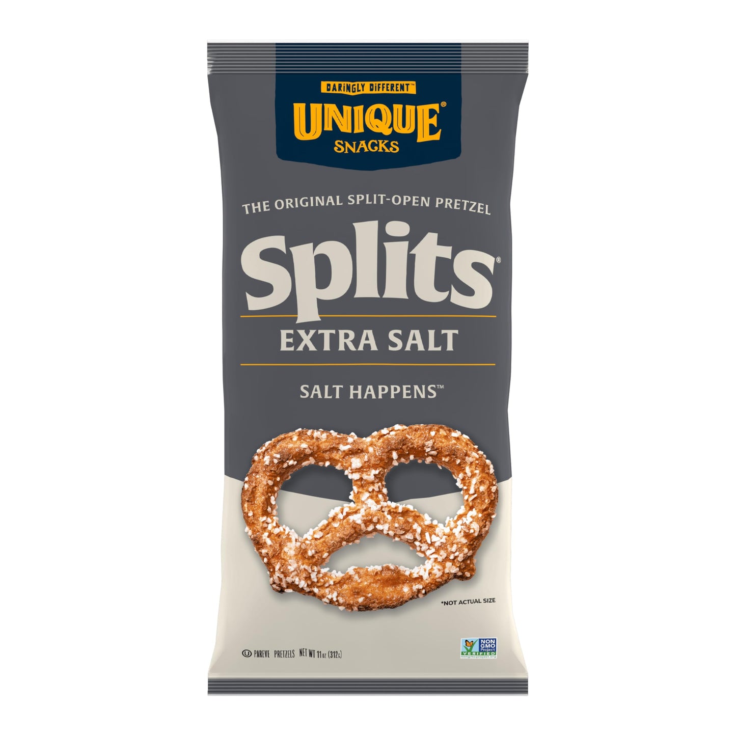 Unique Snacks Extra Salt Splits Pretzels, Original Split-Open Pretzels, Delicious Homestyle Baked Snack Bag, OU Kosher, and Non-GMO Food, No