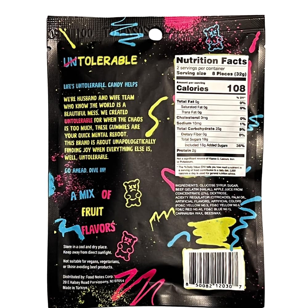 UNTOLERABLE Gummy Bears 12 Flavor Candy Made with Fruit Juice Sweet Fruit Snacks Fun Party Snacks for Kids and Adults,2.3 Oz Bags (Pack of 6)