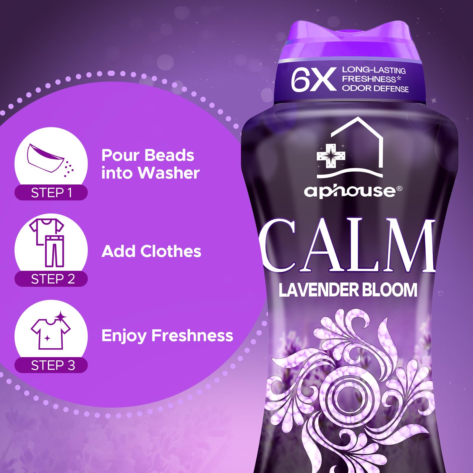 aphouse In-Wash Laundry Beads for Odor Protection, 24 oz, Lavender Bloom, Long Lasting Freshness For Scent Beads