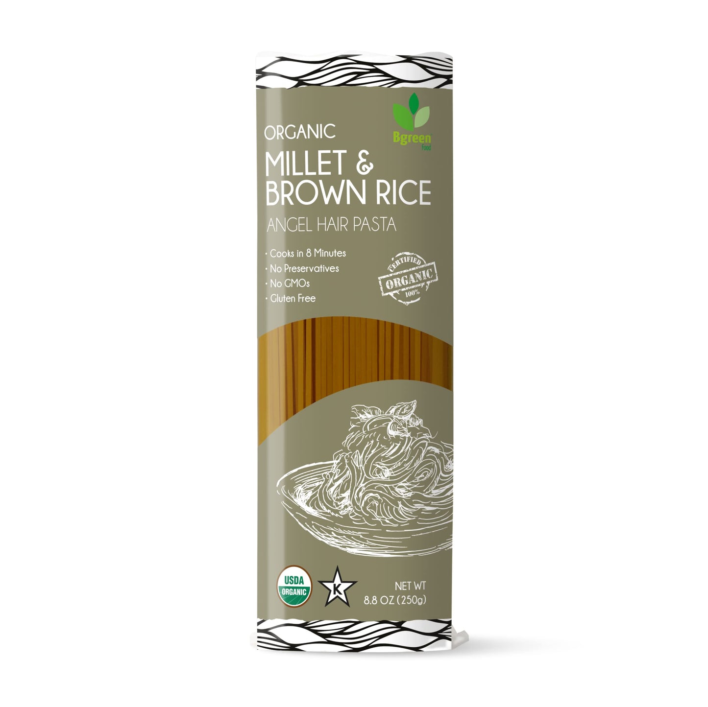 Big Green Organic Food- Organic Millet & Brown Rice Angel Hair Pasta, 8.8oz, Gluten-Free, Non-GMO (1)