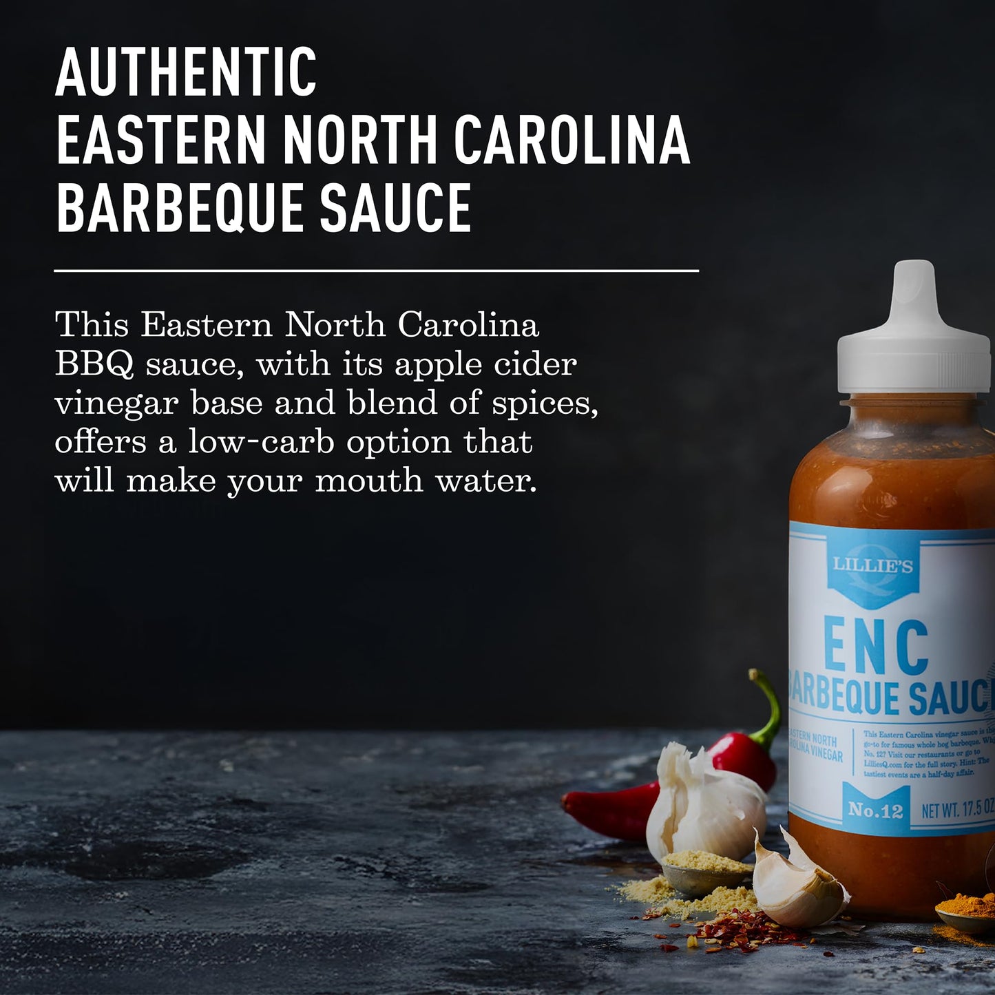 Lillie's Q - ENC Barbeque Sauce, Gourmet Spicy Vinegar BBQ Flavor (13.6 oz)