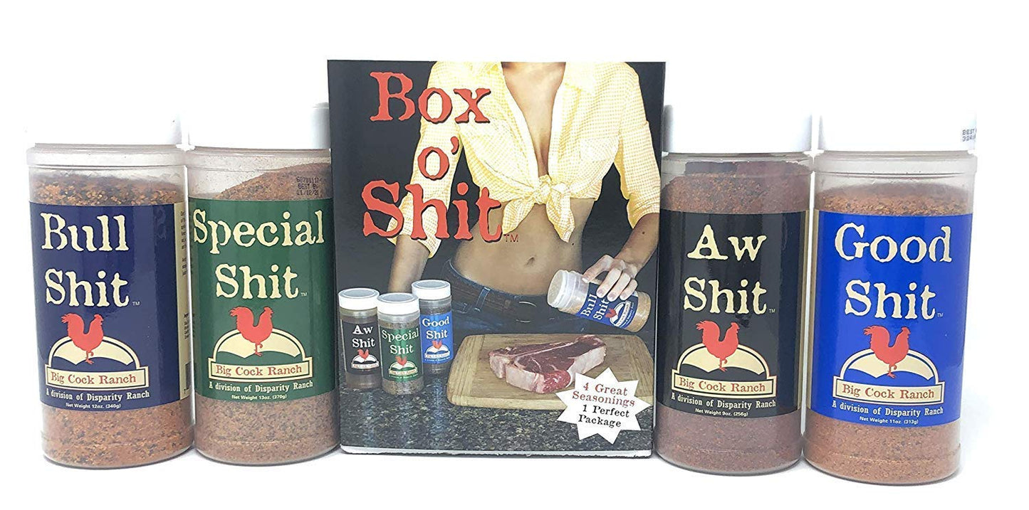 Big Cock Ranch - Box o' Shit Sampler Pack of 4 Different Seasonings (1 each of Bull, Special, Good & AW)