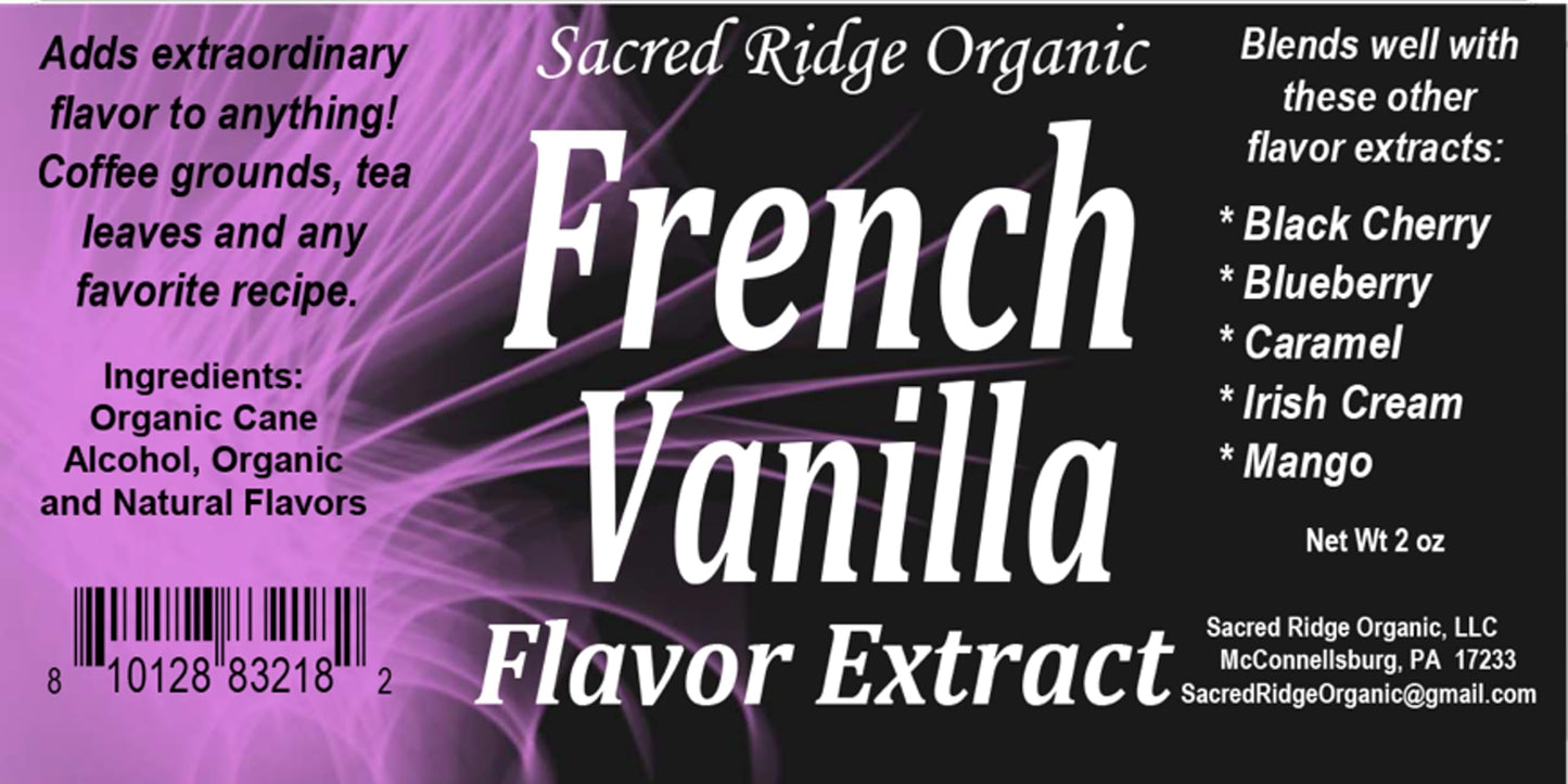 French Vanilla Flavor Extract Organic 2 oz - Vanilla Flavoring Water Soluble, Sugar Free Coffee Flavor Drops for Baking, Tea, Drinks, Ice Cream, Food