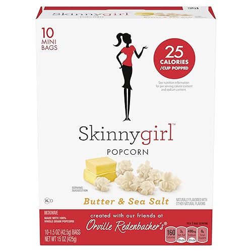 Orville Redenbacher’s Skinnygirl Microwave Popcorn, Butter & Sea Salt Popcorn, 4g Fiber Per Serving, 1.5 oz., 10-Count