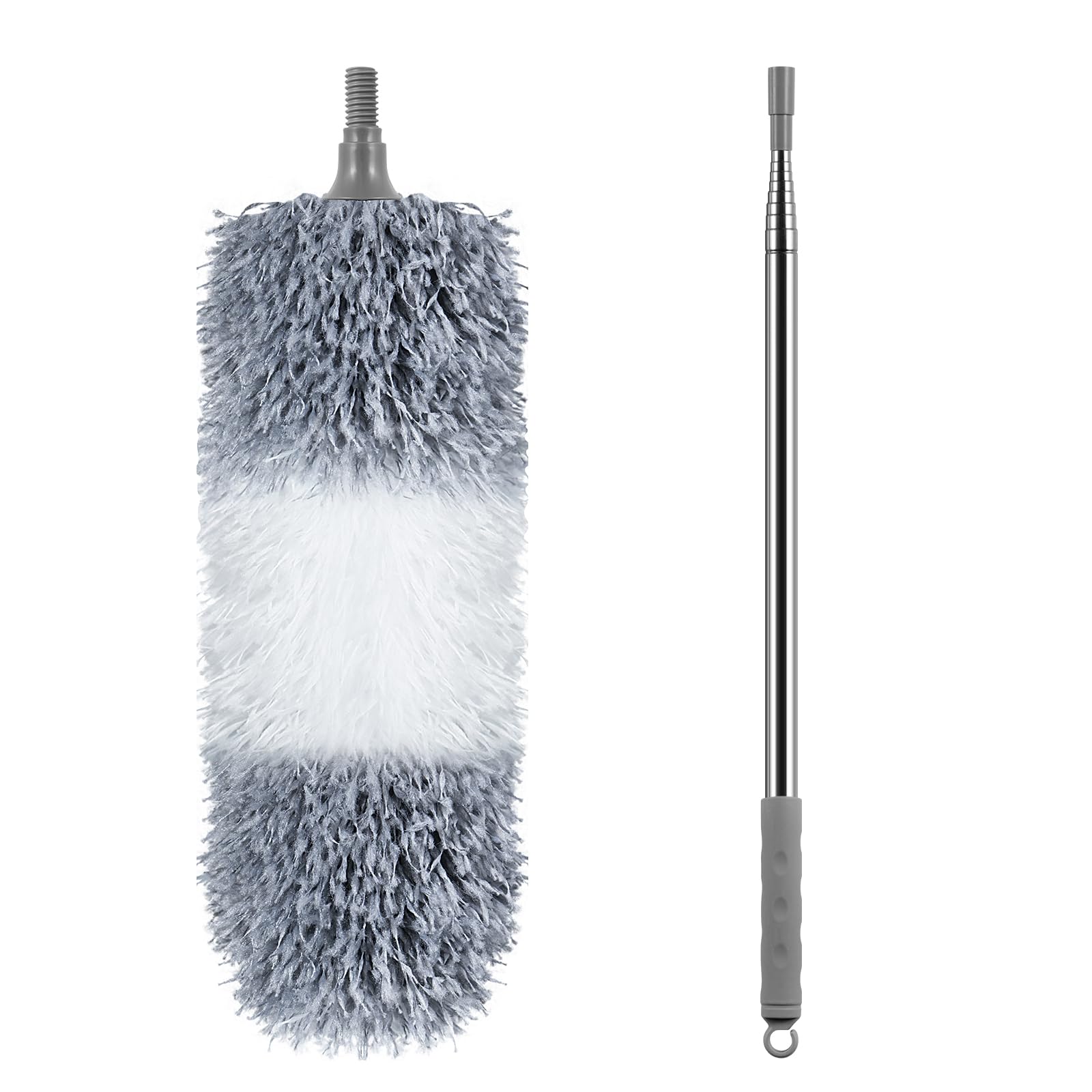 Microfiber Feather Duster, 110 Inch Extendable Telescoping Pole Duster with Bendable Washable Head, Long Handle Cleaning Duster for Ceiling Fan, High