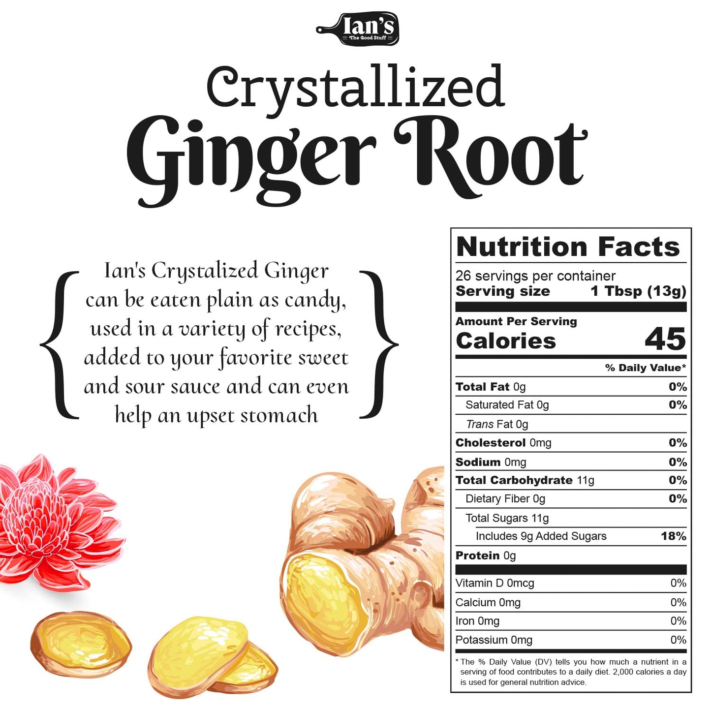 Crystallized Ginger Pieces (4oz) - Candied Ginger Chews - Great for Baking, Snacking & Nausea from IAN's