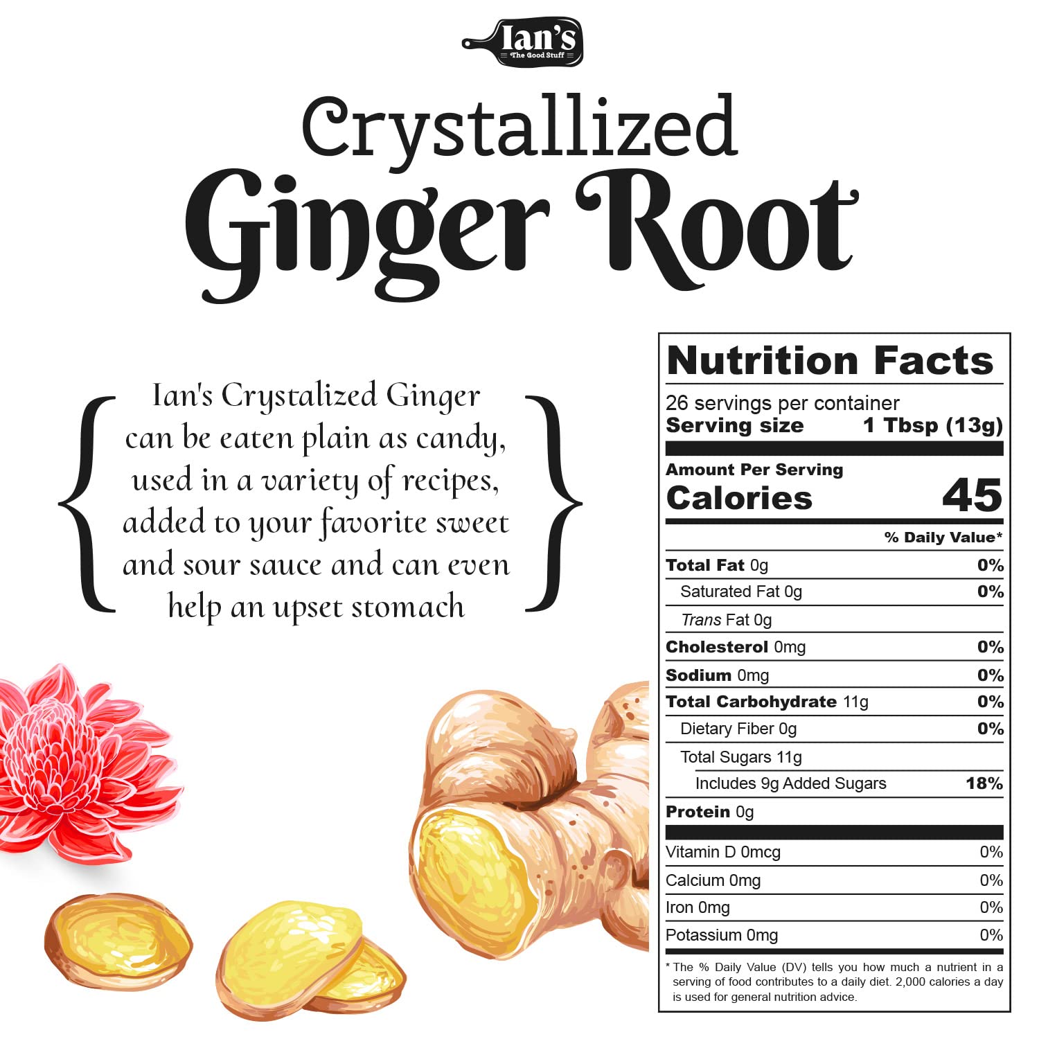 Crystallized Ginger Pieces (4oz) - Candied Ginger Chews - Great for Baking, Snacking & Nausea from IAN's