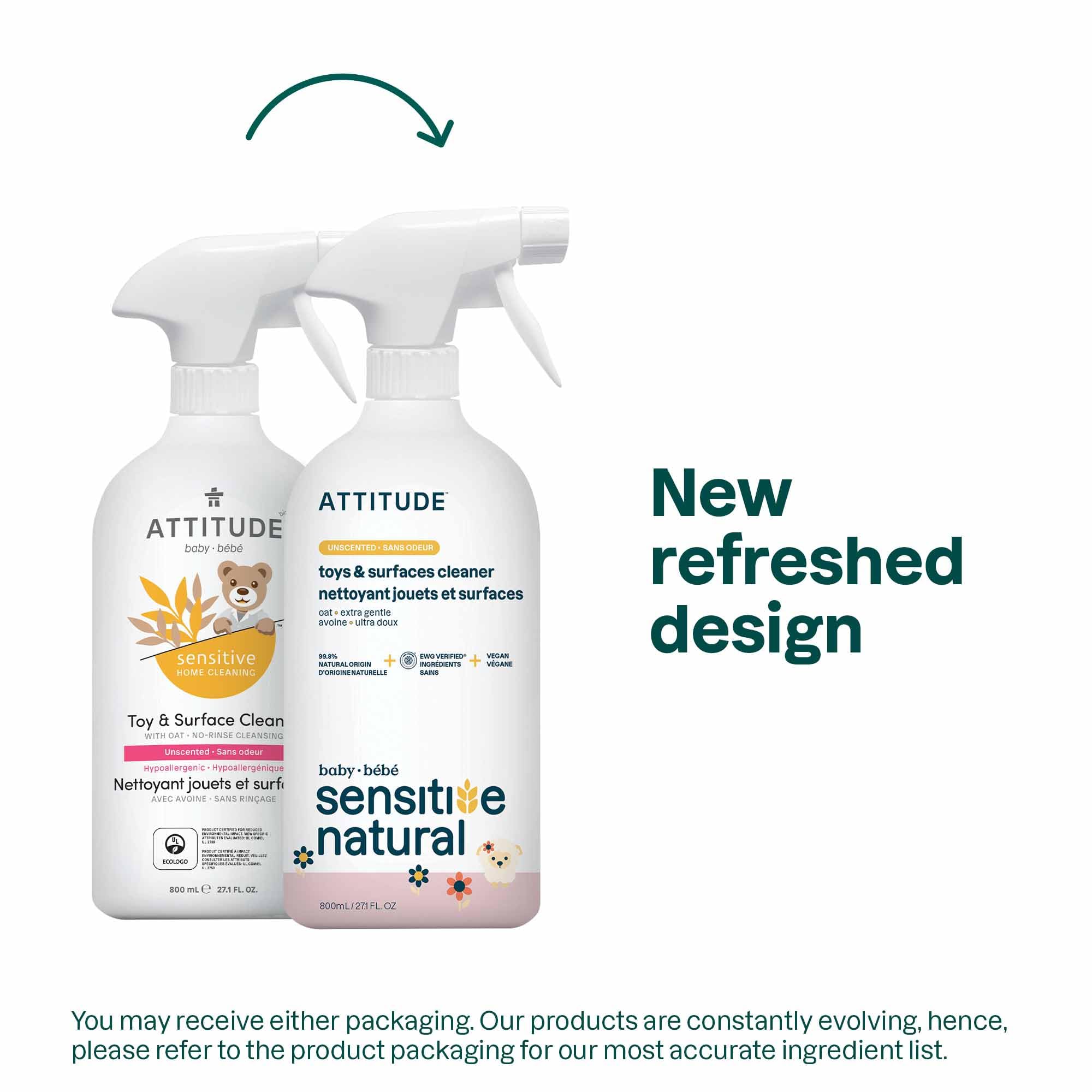 ATTITUDE Baby & Kids Toy Cleaner Spray for Sensitive Skin, EWG Verified, Multi-Surface Cleaner for Toys, High Chairs & Play Areas, Naturally Derived