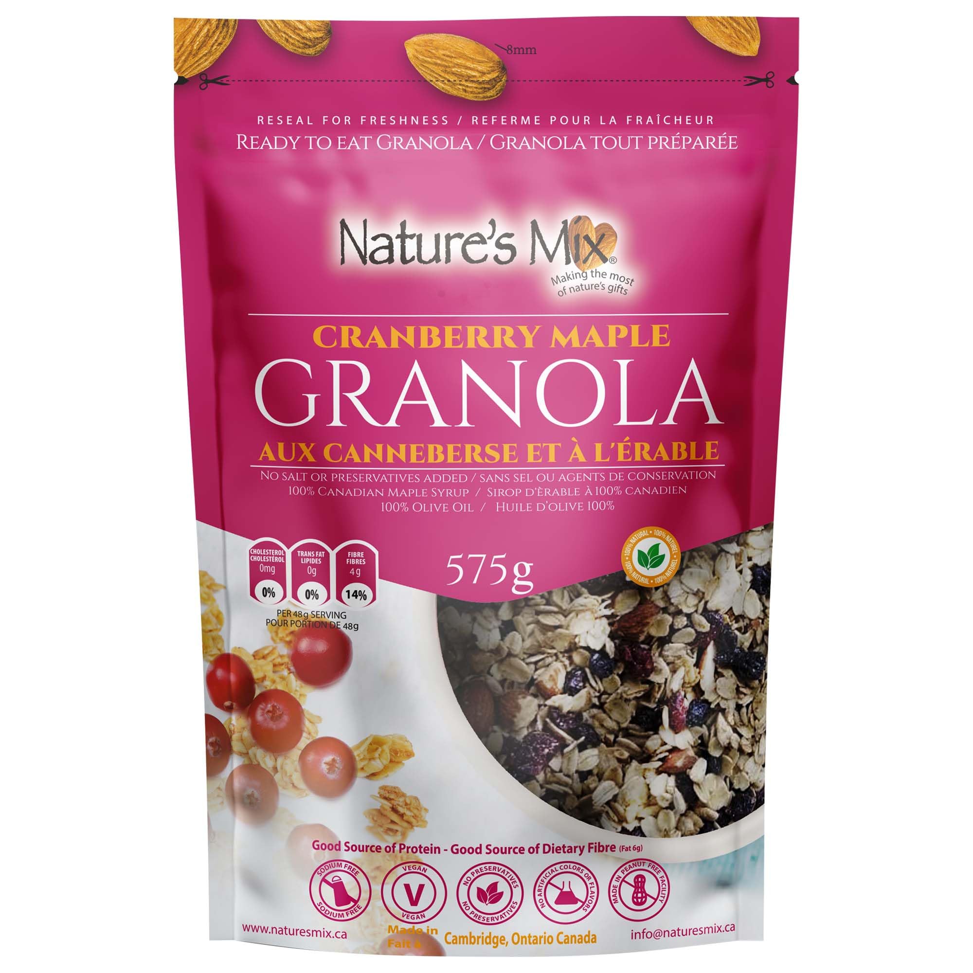 Nature's Mix - Cranberry Maple Granola - Cranberries, Almonds and Maple Syrup with Currants, Sunflower Seeds and Cinnamon - Large