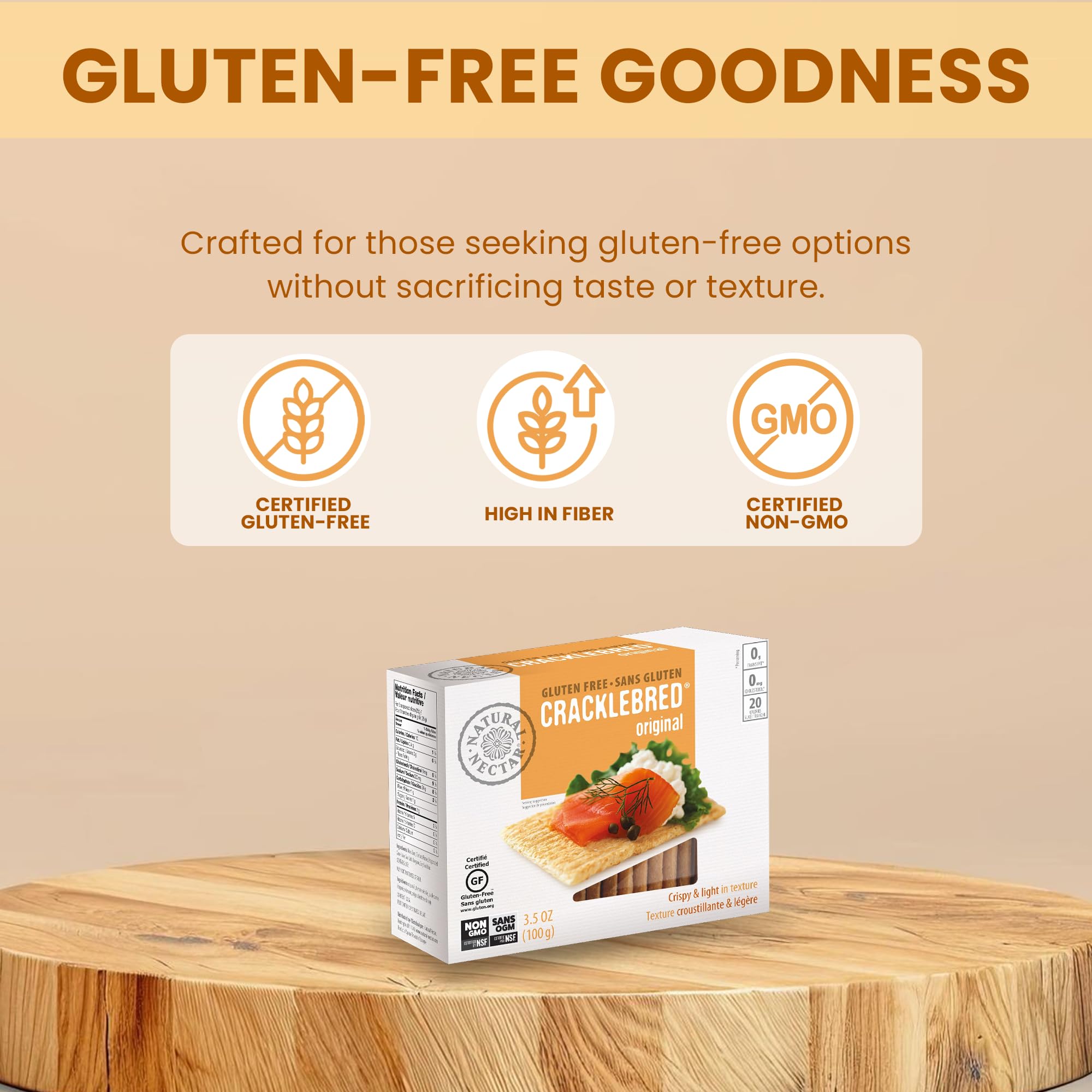 Natural Nectar Original Cracklebred - 1 Pack | Light & Crisp Cracklebred Crispbread Crackers, Delicate Texture for Toppings, Cheese Boards & Snacks