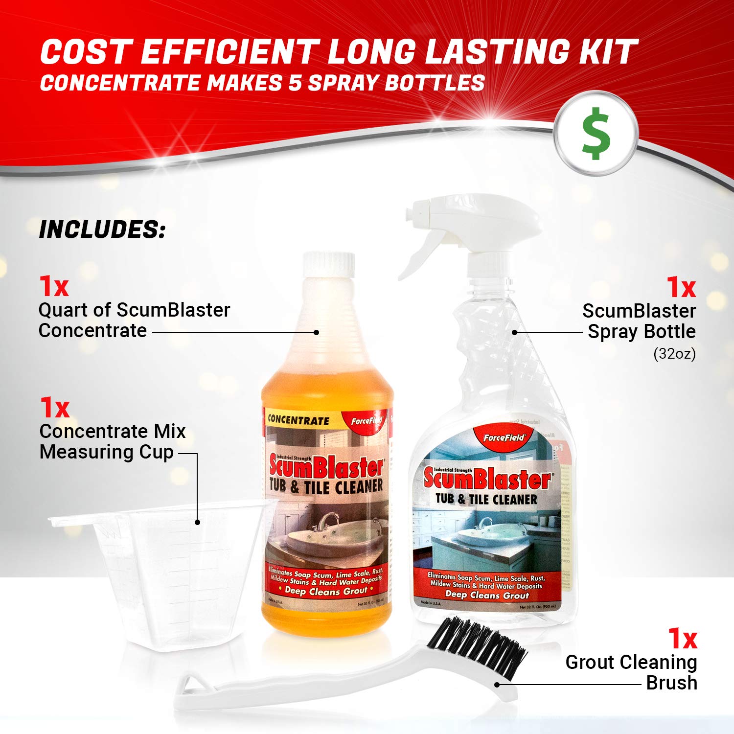 ForceField ScumBlaster: Soap Scum Remover, Tile and Grout Cleaner, Hard Water Stains and Rust, Industrial Strength