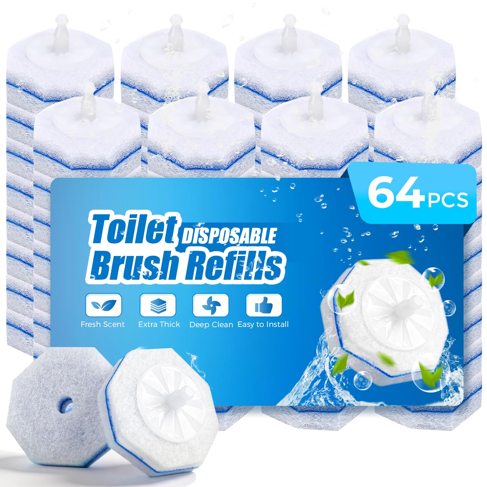 64 Count Toilet Wand Refills for Clorox Toilet Wand,5X Cleaning Power, Extra Thick, Fresh Fragrance,Compatible with Most Toilet Brushes