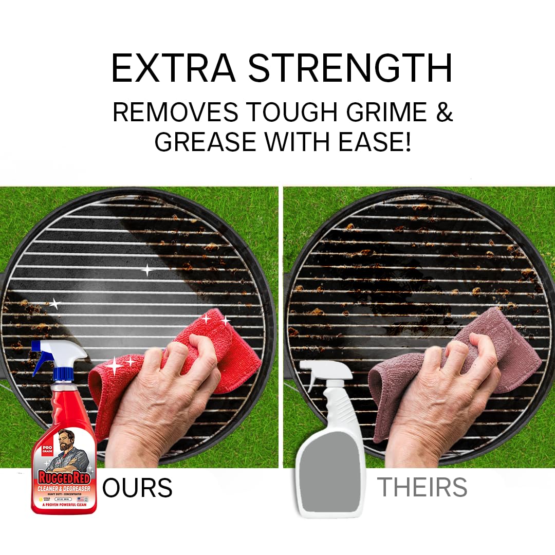 RuggedRed Industrial-Strength Cleaner & Degreaser - Heavy-Duty Kitchen Degreaser Spray for Chefs & Catering, USA-Made, Citrus Scent, 32oz (3 Bottles)