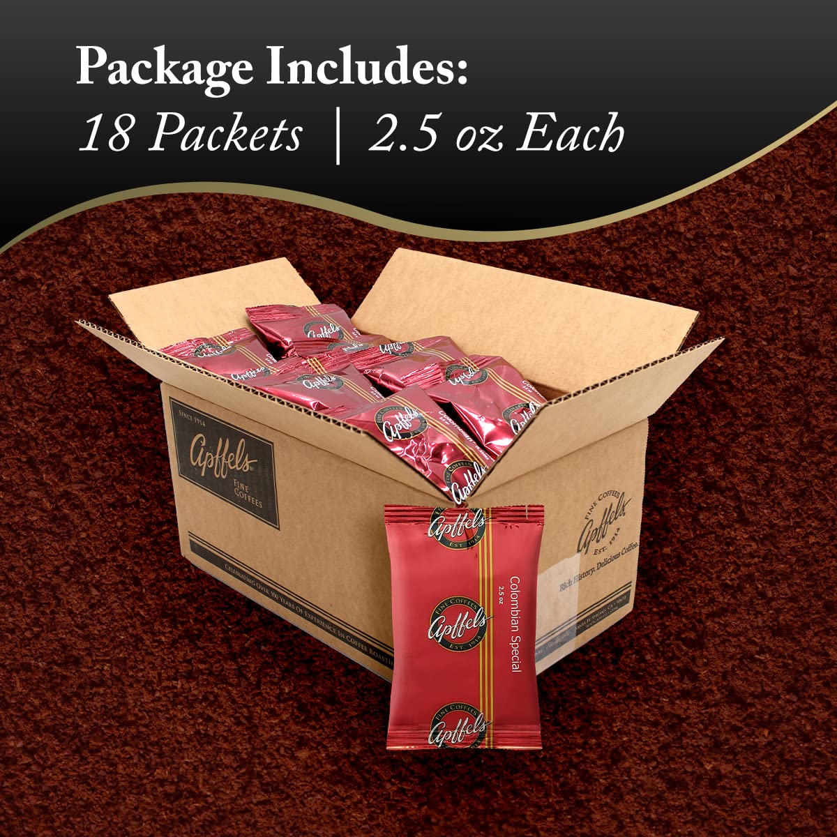 Apffels Colombian Special - Ground, Medium Roast, 100% Arabica Coffee (18 pack - 2.5 oz Each)