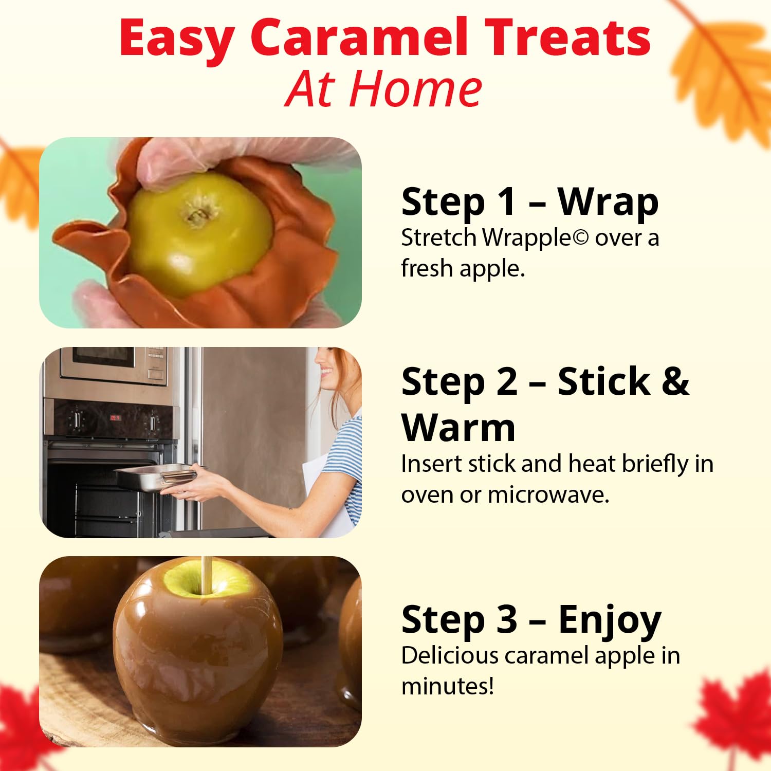 Concord Foods Caramel Apple Kit: Fall Favorite Treat - Indulge in Chewy Apples! Makes 10 Caramel Apples per Box, 5 oz