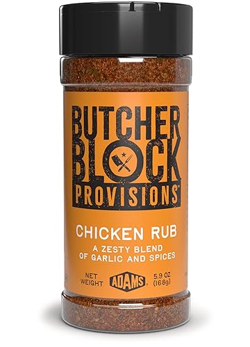 Butcher Block Provisions - Chicken Rub - Zesty Garlic & Spice Blend for Poultry - Sea Salt, Lemon Peel, Chili Powder, Seasoning - 5.9 oz