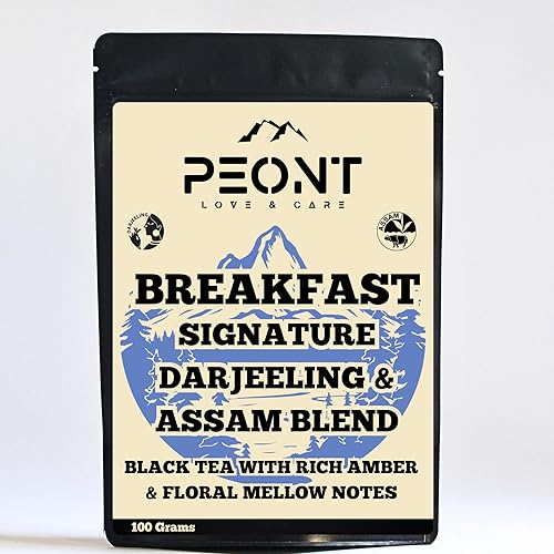Peont Breakfast Blend Single Estate Black Tea, 100g, Rich Mellow Assam Darjeeling Mix, Gentle Malt & Chocolate Notes