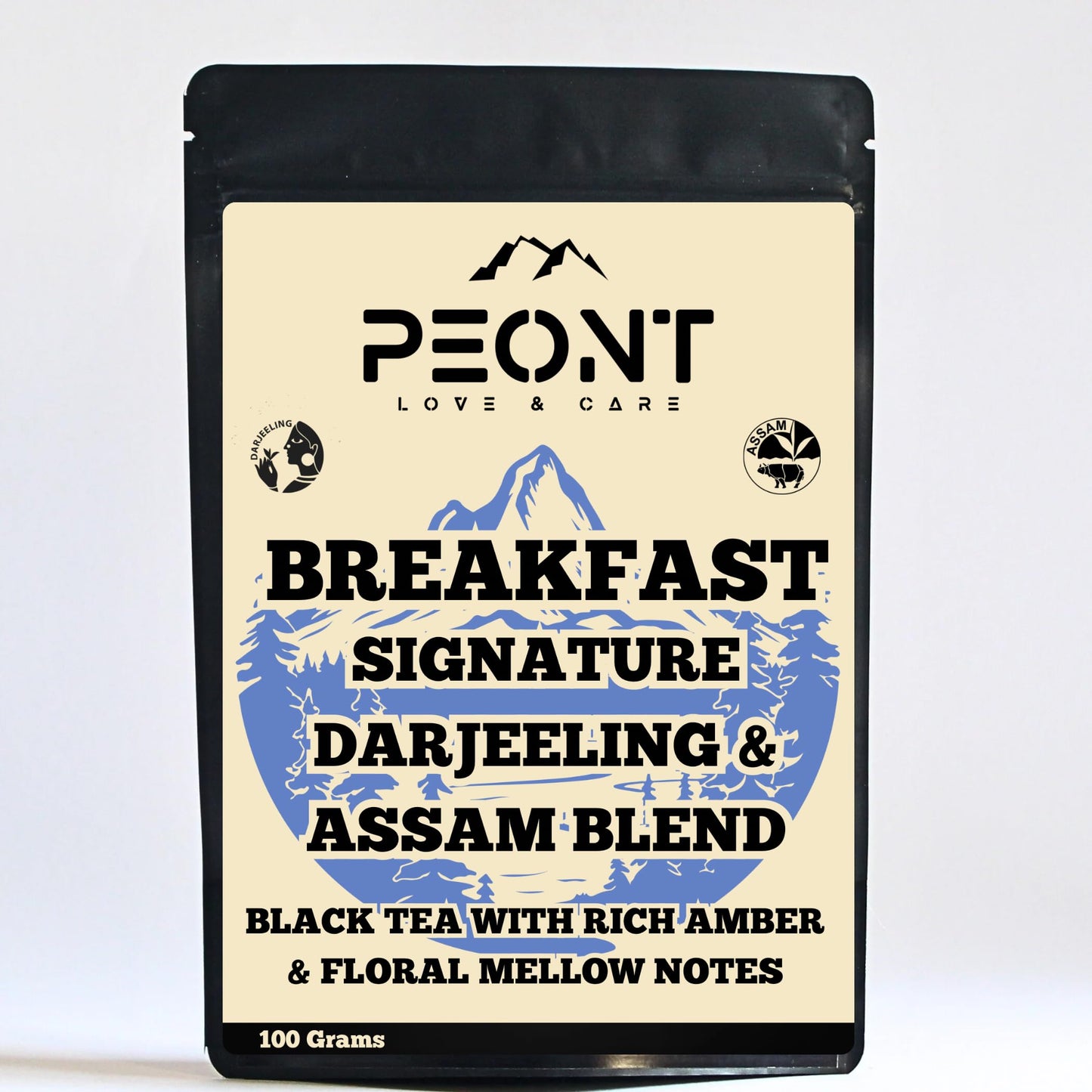 Peont Breakfast Blend Single Estate Black Tea, 100g, Rich Mellow Assam Darjeeling Mix, Gentle Malt & Chocolate Notes