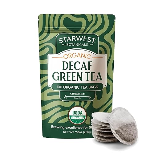 Starwest Botanicals Organic Decaf Green Tea - Decaffeinated Herbal Tea, Caffeine Free, USDA Organic Green Tea Leaf, Non GMO - Bulk Pack, 100 Bags