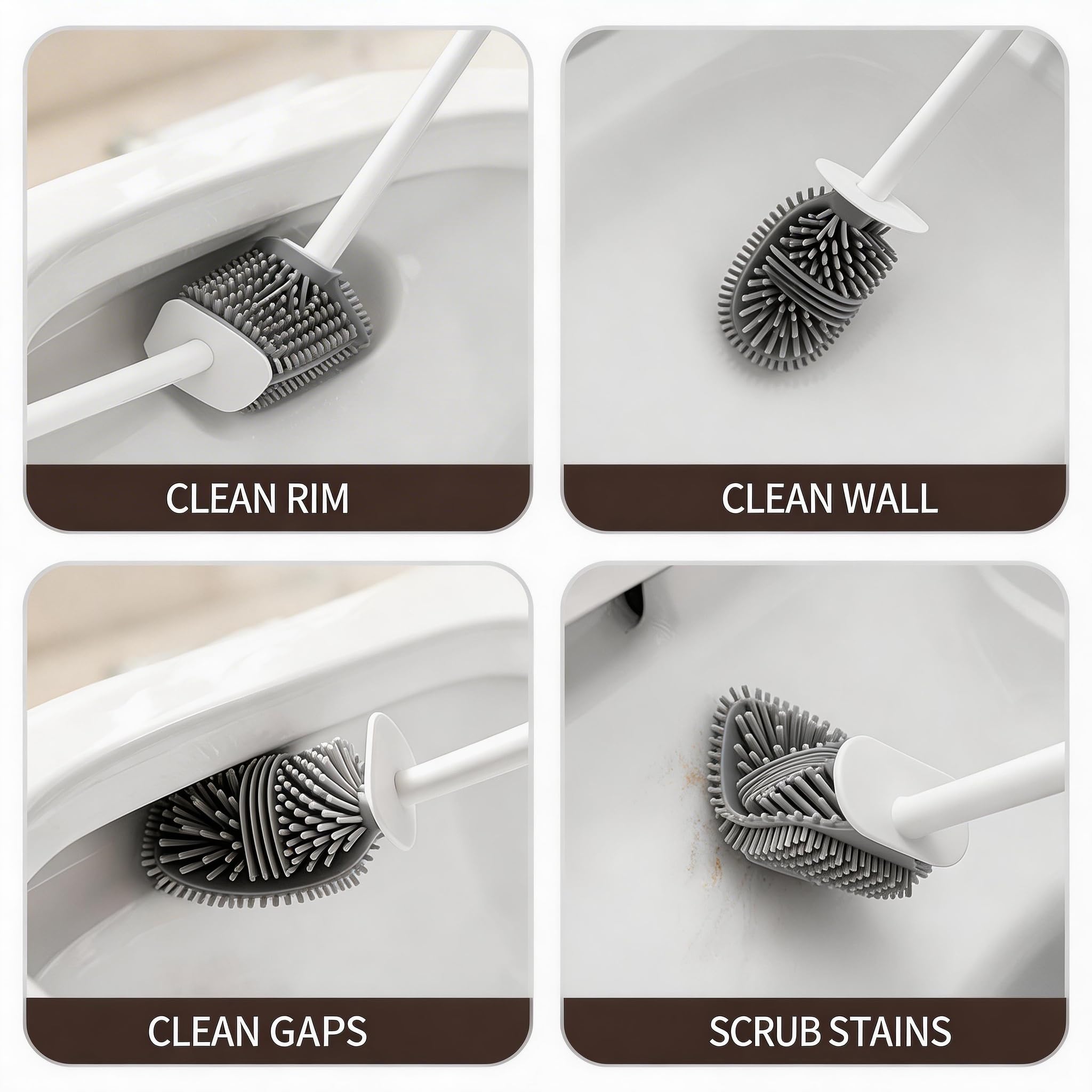Wall-Mounted Toilet Brush Set with Crevice Tool - [TPR Flexible Head] for [Rim Jet & Crevice Cleaning] - [Draining Holder] for Bathroom, 0.55 lbs, 1.1