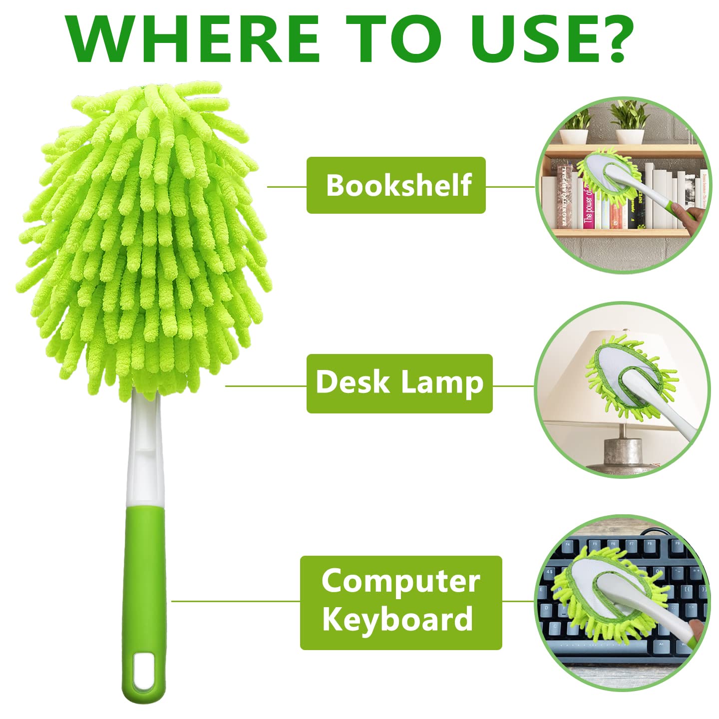 13 Inch Microfiber Feather Duster,with 4 pcs Washable Duster Head, Car Duster, Perfect for Cleaning Windows, Tables, Cars,Furniture, Walls, Fans