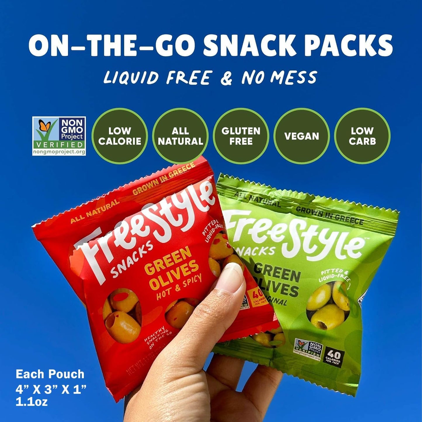 Freestyle Snacks Olive Snack Packs - As Seen on Shark Tank - Single Serve - Fresh Pitted Kalamata Olives, Grown in Greece, All Natural, Non-GMO