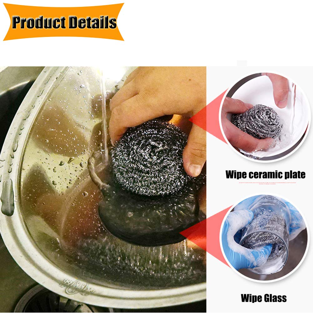 16 PCS Stainless Steel Sponges Scrubbers Cleaning Ball Utensil Scrubber Density Metal Scrubber Scouring Pads Ball for Pot Pan Dish Wash Cleaning