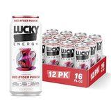Lucky Energy Sugar Free Energy Drinks, Red Ryder Punch, 16oz Cans (12-Pack) Healthy, Zero Sugar Energy Drink with Maca, Ginseng, Beta-Alanine, Taurine