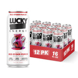 Lucky Energy Sugar Free Energy Drinks, Red Ryder Punch, 16oz Cans (12-Pack) Healthy, Zero Sugar Energy Drink with Maca, Ginseng, Beta-Alanine, Taurine
