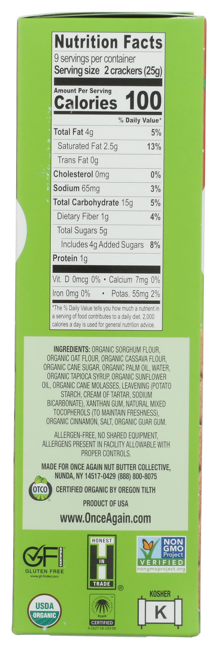 Once Again Organic Cinnamon Graham Crackers, 7.93 OZ