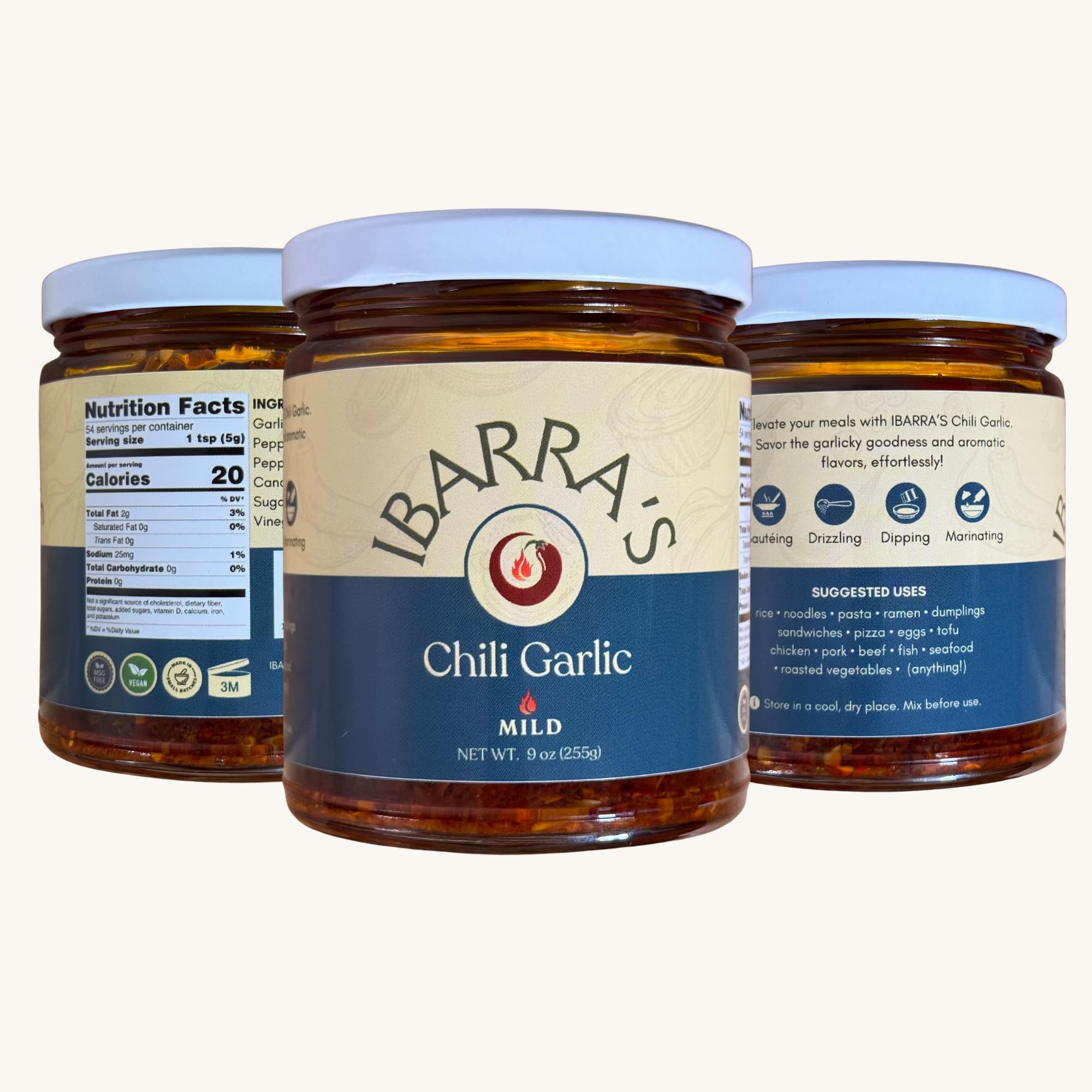 IBARRA'S Chili Garlic - 9oz (Pack of 1) - "The all-around, premium sauce for spice and flavor". Vegan-friendly. Small-batch production. Gluten-free