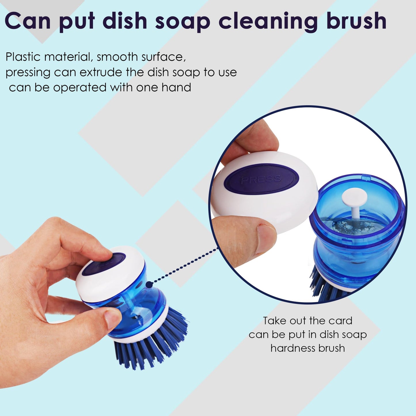 JANKOW Dish Scrubber with Soap Dispenser, 3 Pack Soap Dispensing Palm Brush for Kitchen Sink Pot Pan, Color Coded Dishwashing Scrub Brush Set (Gray