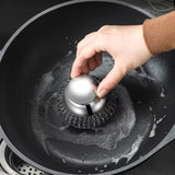 Onewly 2Pack Steel Wool Scrubber with Handle, Stainless Steel Scrubber for Cleaning Cast Iron, Dishes, Stock Pots, Pans, Griddles, Grills, Silver