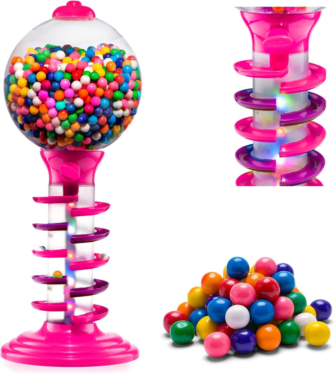 Playo Big Light and Sound Spiral Gumball Bank - 21" - Gumballs Included - Kids Twirling Style Candy Dispenser - Birthday Parties, Novelties, Party