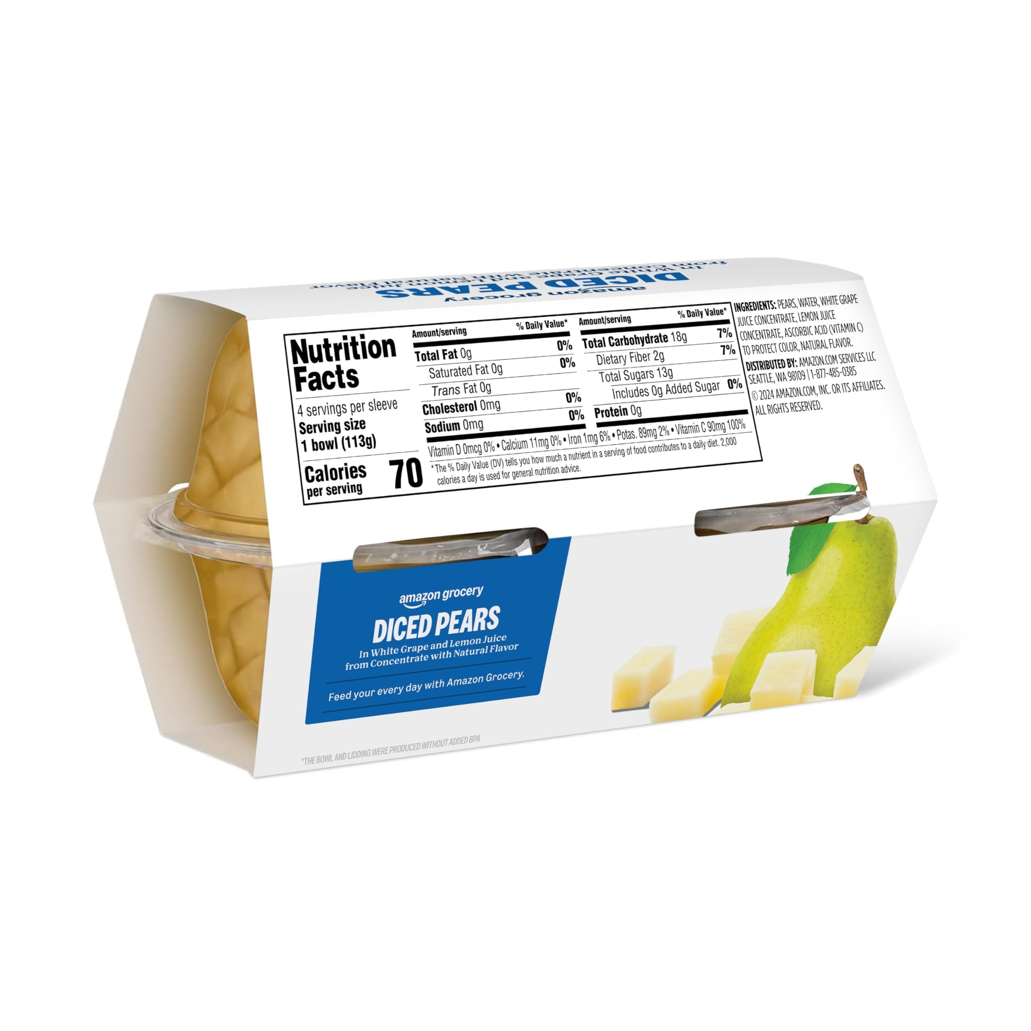 Happy Belly 16 Ounce Juice Fruit Cups, Regular Diced Pear