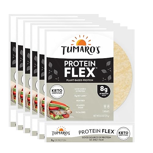 Tumaro's Protein Flex Wraps - Low Carb - Keto Certified Sandwich & Burrito Tortillas - Healthy Vegan Alternative - 5 Count (Pack of 6)