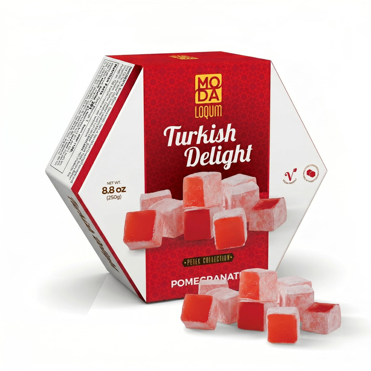 Turkish Delight Candy (Lokum) - Gourmet Chewy Candy, Premium Gift Box - Honeycomb Packaging, 8.8 oz (250g), Middle Eastern Sweets (Pomegranate)