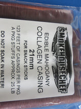 Fresh 21mm Collagen Casings for Snack sticks, Pepperoni and other snack sausages. Easy to use. Each pack fills 25 lbs