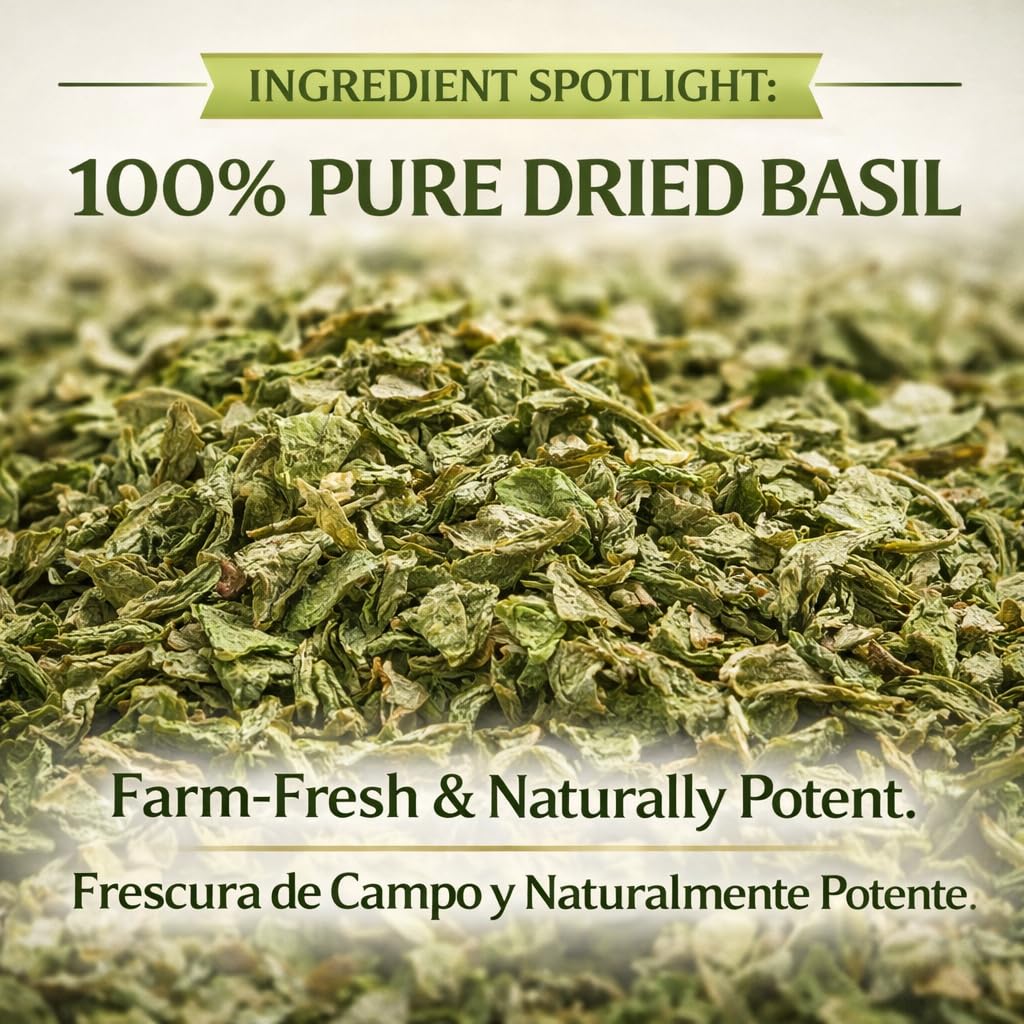 Albahaca Seca para Té y Condimento(Dried Basil Leaves - 4 oz (113 g) - 100% Natural, Non-GMO, Vegan - Loose Leaf for Tea & Seasoning - Aromatic