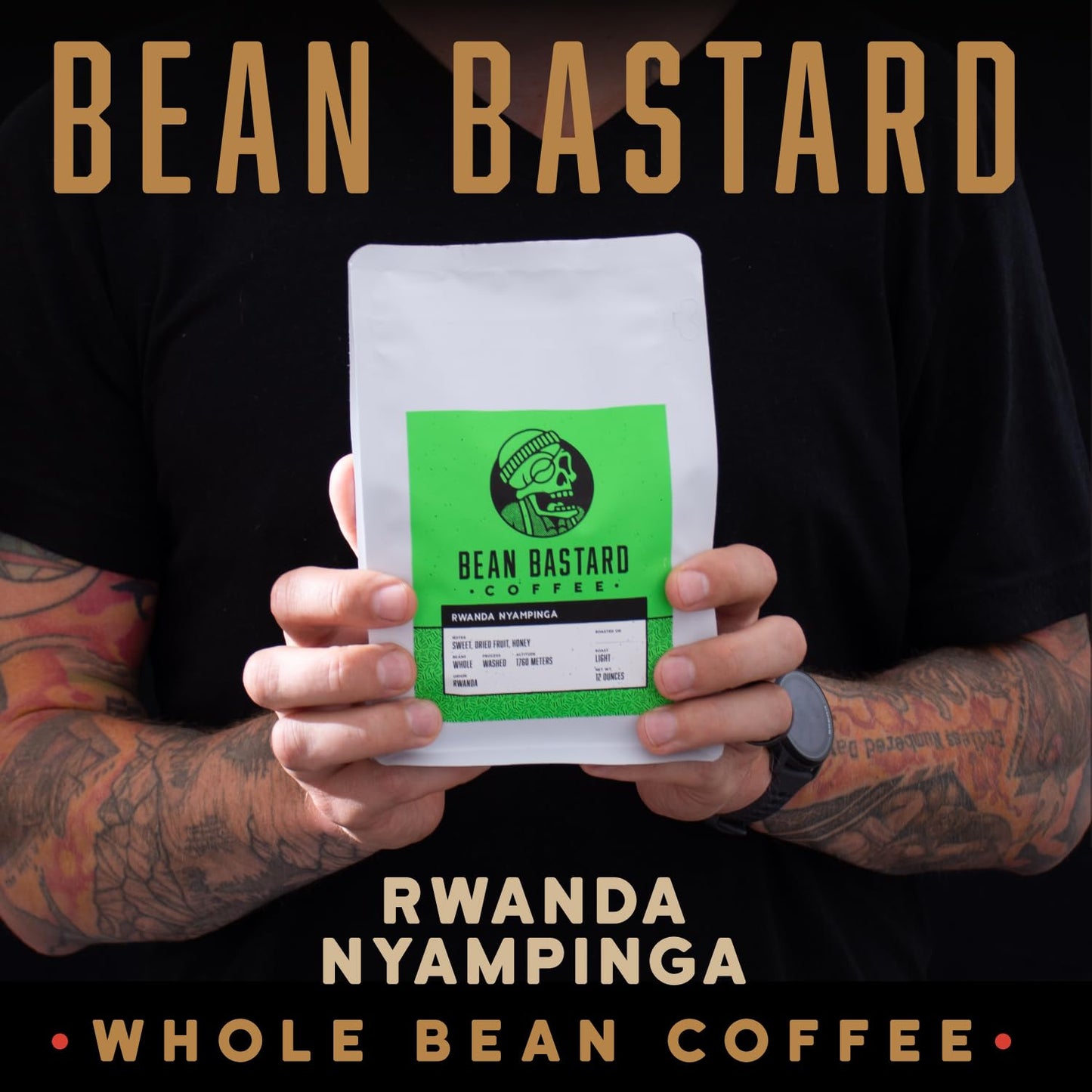 Bean Bastard Coffee RWANDA NYAMPINGA Light Roast Single Origin Whole Coffee Beans | Premium Whole Bean Coffee with Citric and Honey Tones | Ethically