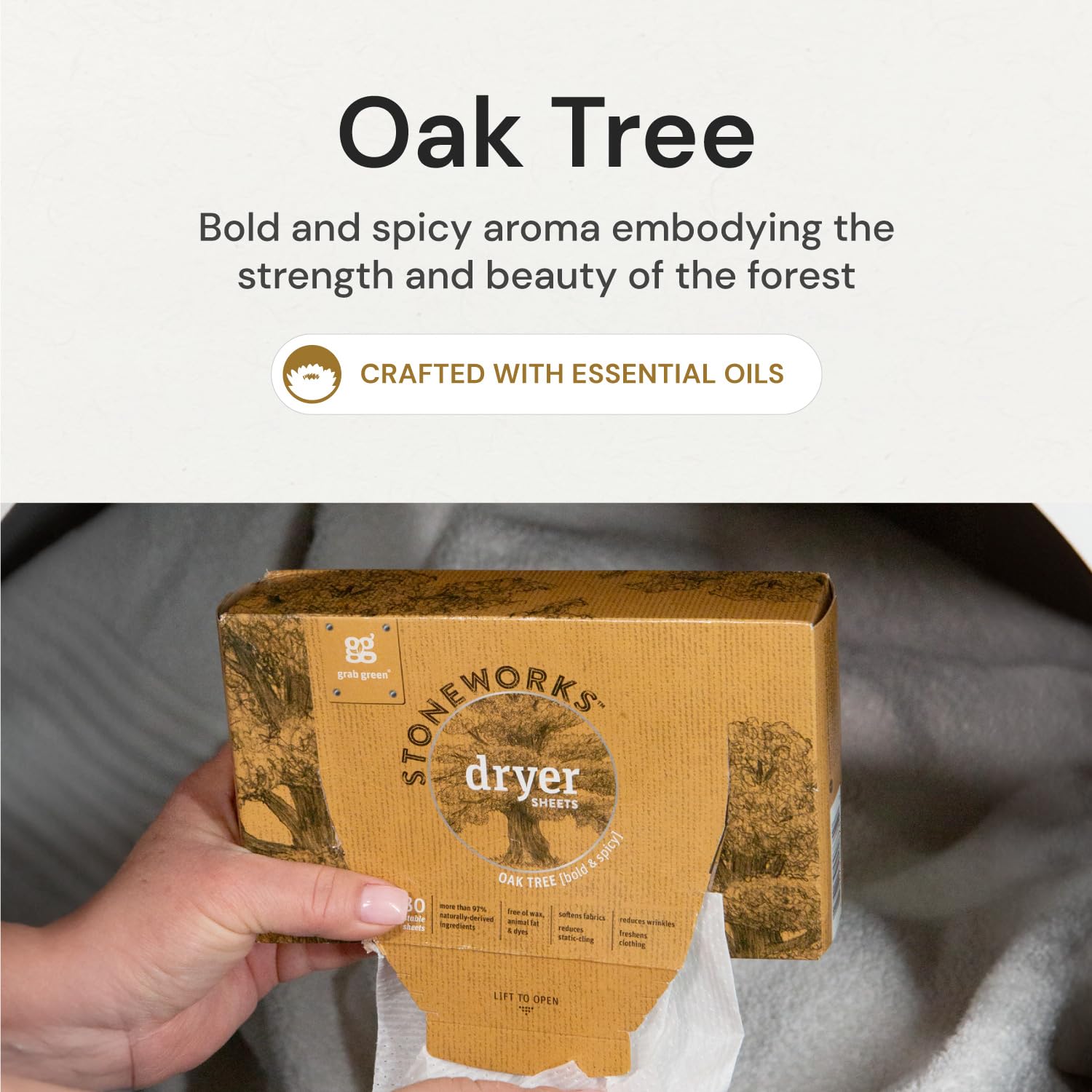 Grab Green, Stoneworks Dryer Sheets, 80 Compostable Sheets (Oak Tree)