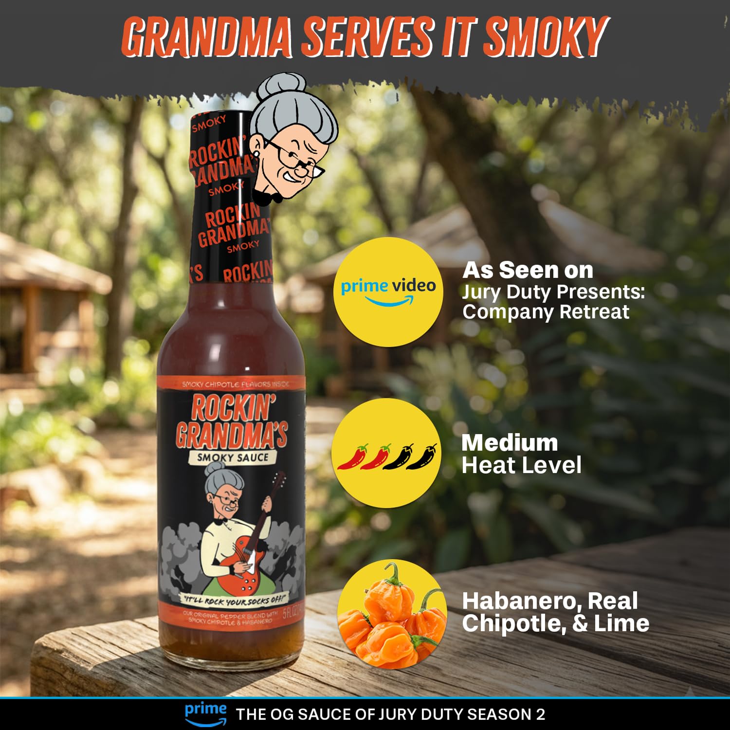 Rockin’ Grandma’s Smoky Sauce by Dave’s Gourmet - 5 fl oz Bottle - Featured on Prime Video’s Jury Duty: Company Retreat - Zero Calorie Bold Smoky Hot