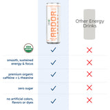 ARDOR ENERGY Sparkling Water with 100mg Natural Caffeine & 200mg L-Theanine from Organic Green Tea for Smooth Energy & Focus | Healthy Energy Drink |