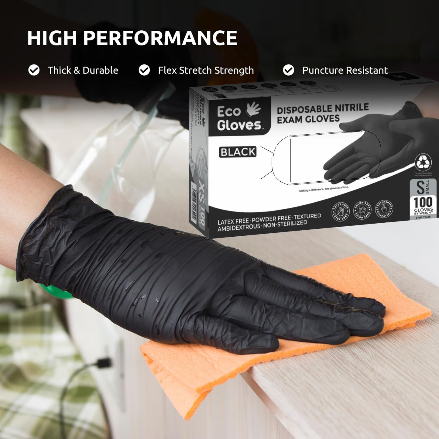 Black Nitrile Disposable Exam Gloves (5 Mil) | Latex?Free, Powder?Free, Food Safe, Medical, Tattoo, Mechanic & Cleaning Use (100 Count/1 Box) MEDIUM